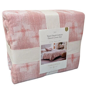 Threshold Yarn Dyed Duvet Cover and Sham Set KING IKAT 100% Cotton Mauve & Ivory